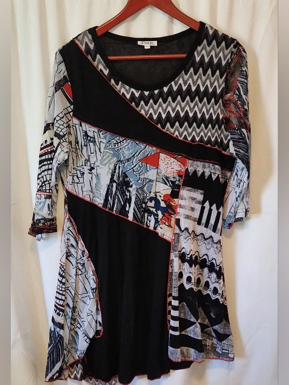 Paris Hues Artsy Patchwork Tunic Asymmetrical Dress XL